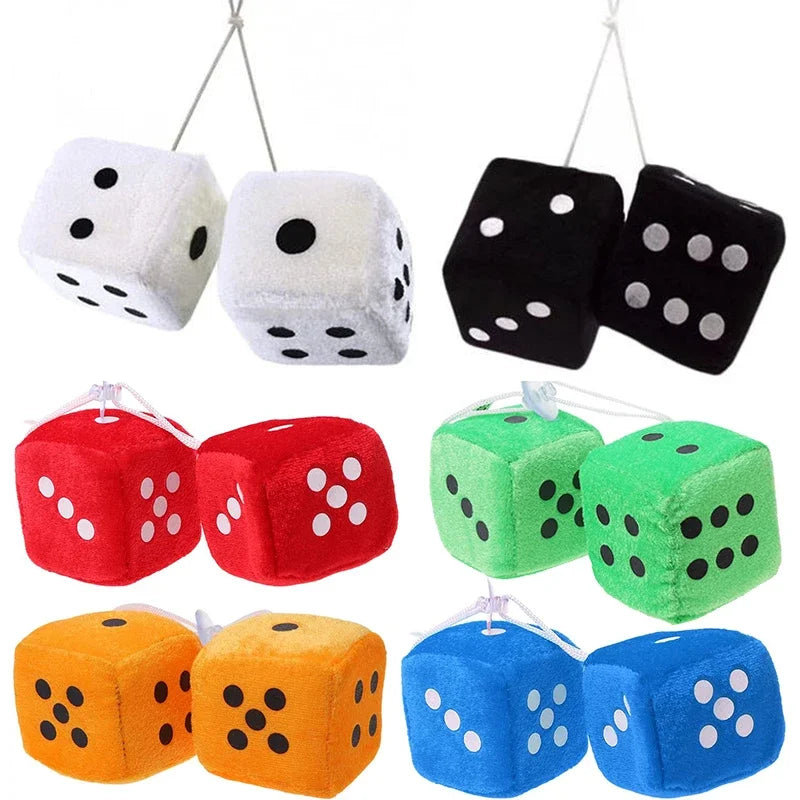 Fuzzy Hanging Dice for Car Interior – Retro Rearview Mirror Decoration 🎲