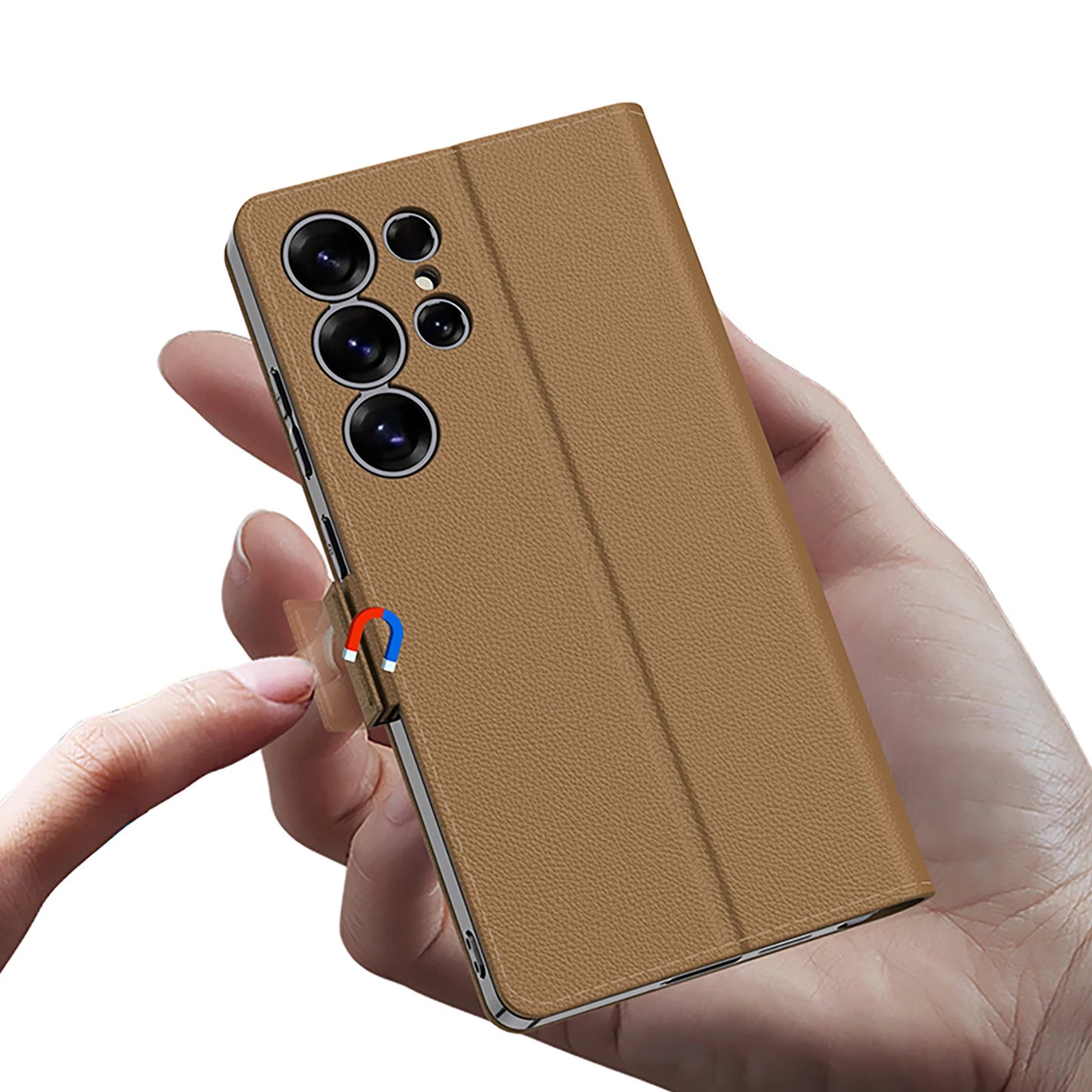Magnetic Plating Leather Phone Case For Samsung Galaxy S25 Ultra Luxury Flip Stand Hard Back S25Ultra Anti-fall Protective Cover