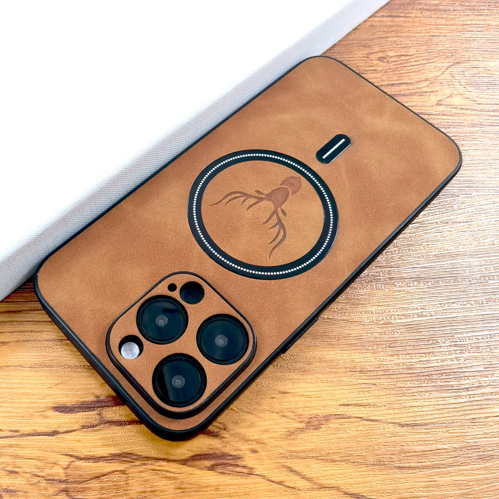 🦌Vintage Leather MagSafe Case with Embossed Deer Logo – Premium Protection with Style