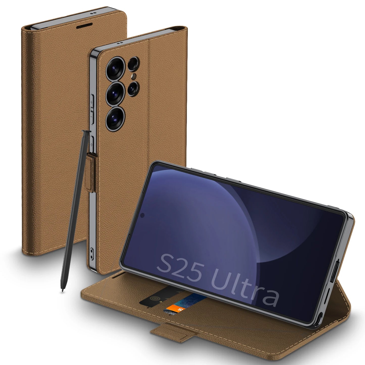 Magnetic Plating Leather Phone Case For Samsung Galaxy S25 Ultra Luxury Flip Stand Hard Back S25Ultra Anti-fall Protective Cover