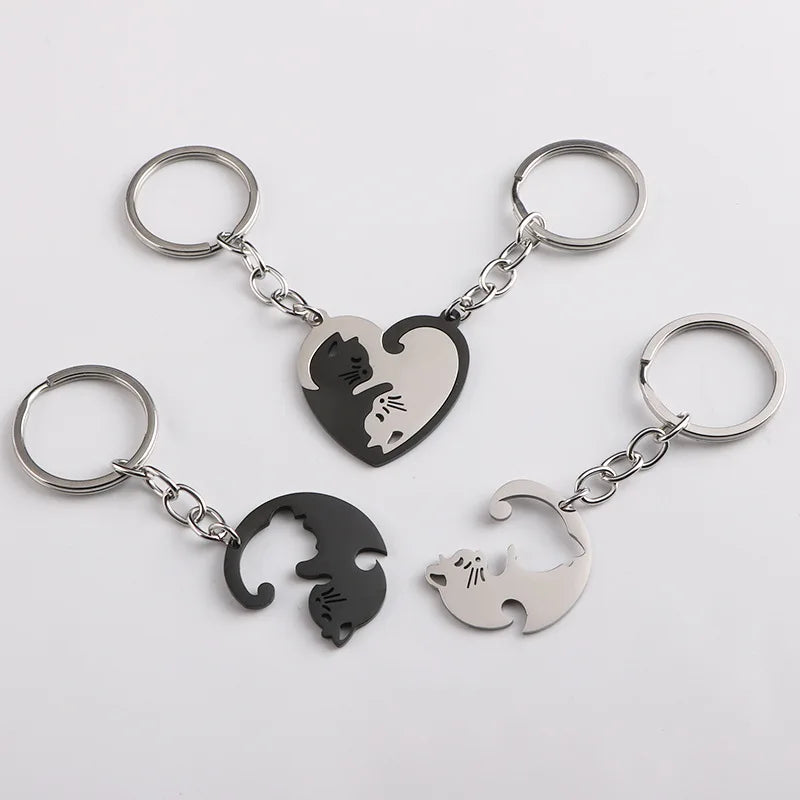 π€π€ Cute Black & White Cats Couple Keychain β For True Love! π±