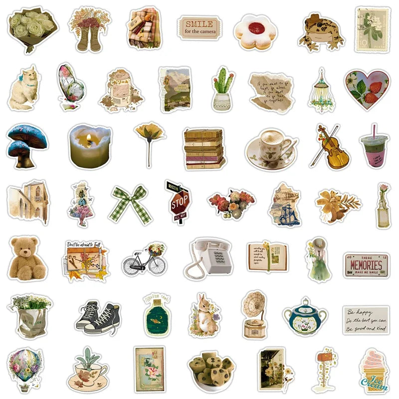 πΏ Vintage Aesthetic Sticker Pack β 100+ Cozy Vibes | 10/30/50/100PCS π§Έβ¨