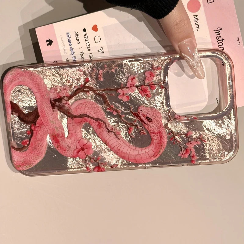πΈβ¨ Pink Snake iPhone Case β Fierce Meets Floral ππ±