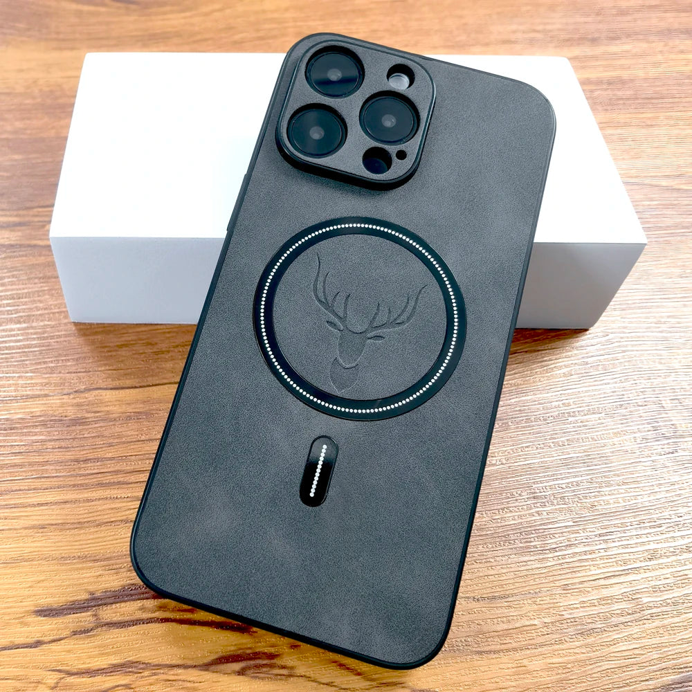 🦌Vintage Leather MagSafe Case with Embossed Deer Logo – Premium Protection with Style