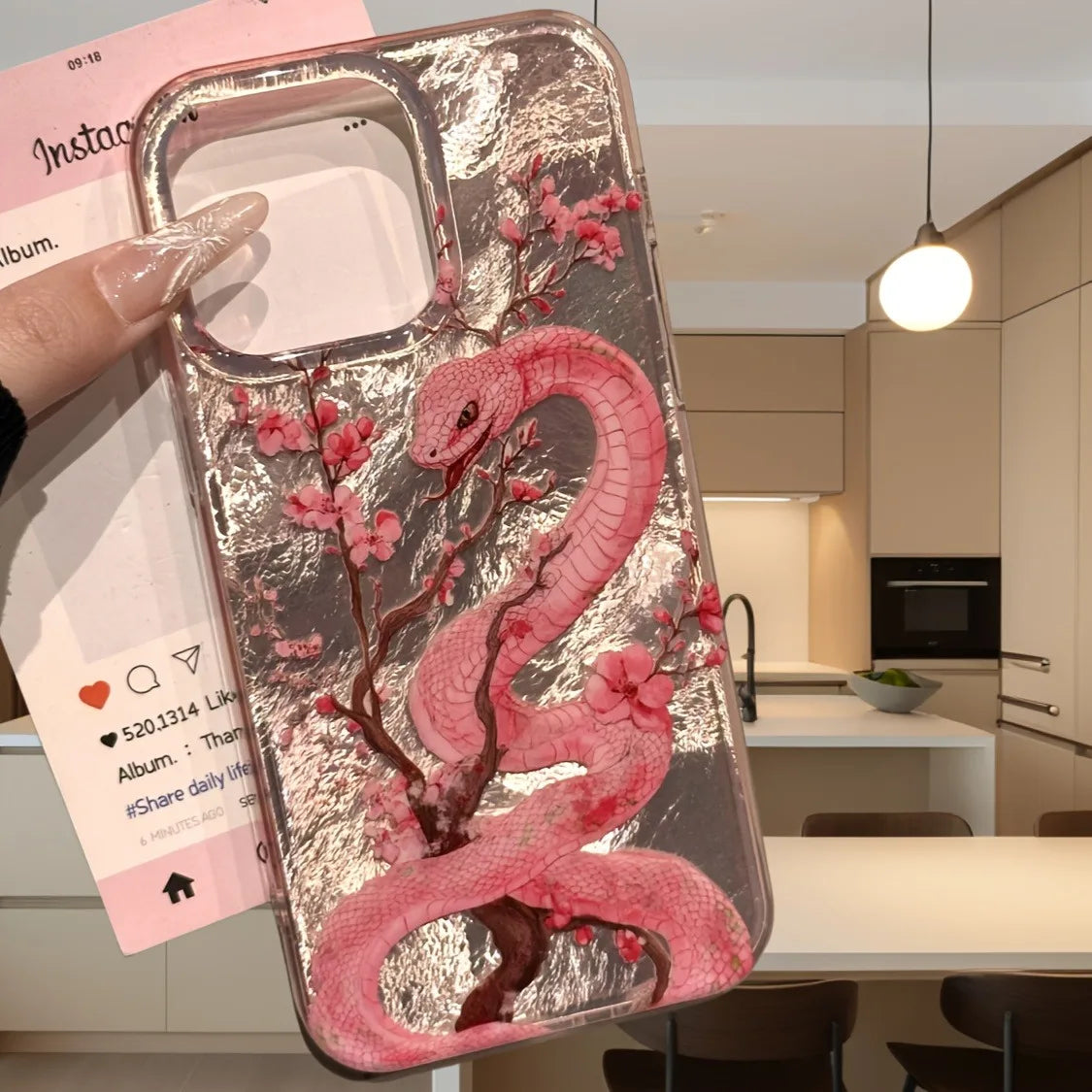πΈβ¨ Pink Snake iPhone Case β Fierce Meets Floral ππ±