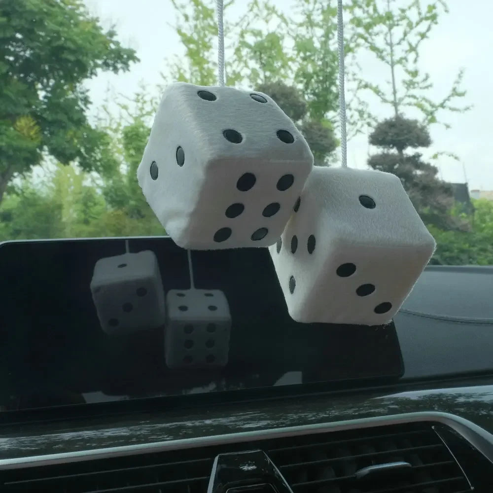 Fuzzy Hanging Dice for Car Interior – Retro Rearview Mirror Decoration 🎲