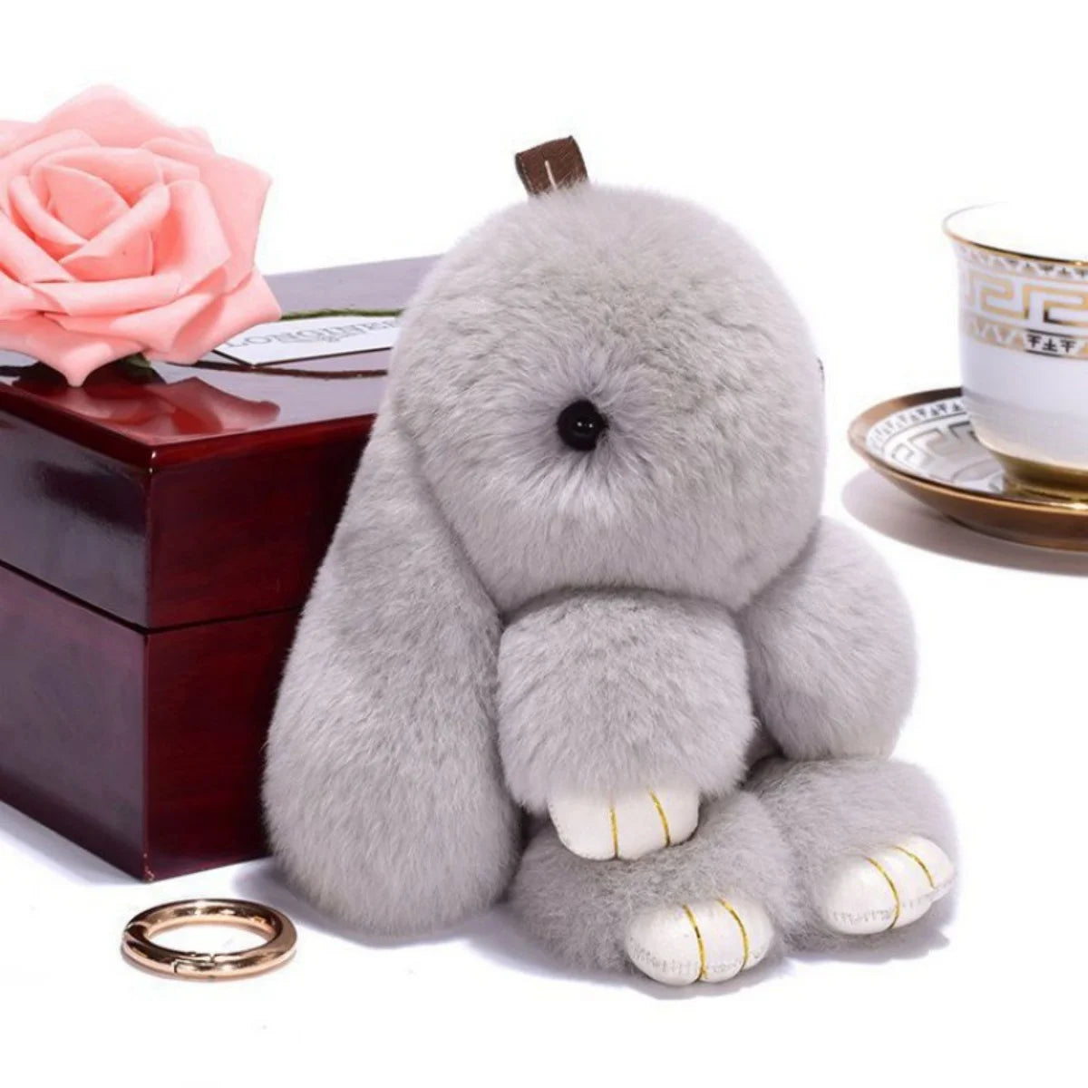 Fluffy Bunny Keychain – Soft Fur Pompon Charm for Bag or Car
