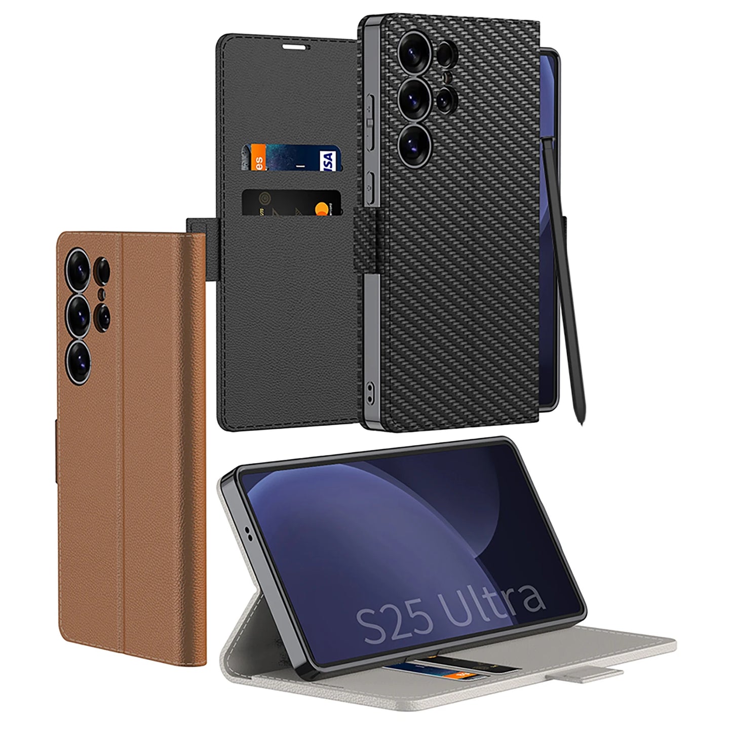 Magnetic Plating Leather Phone Case For Samsung Galaxy S25 Ultra Luxury Flip Stand Hard Back S25Ultra Anti-fall Protective Cover