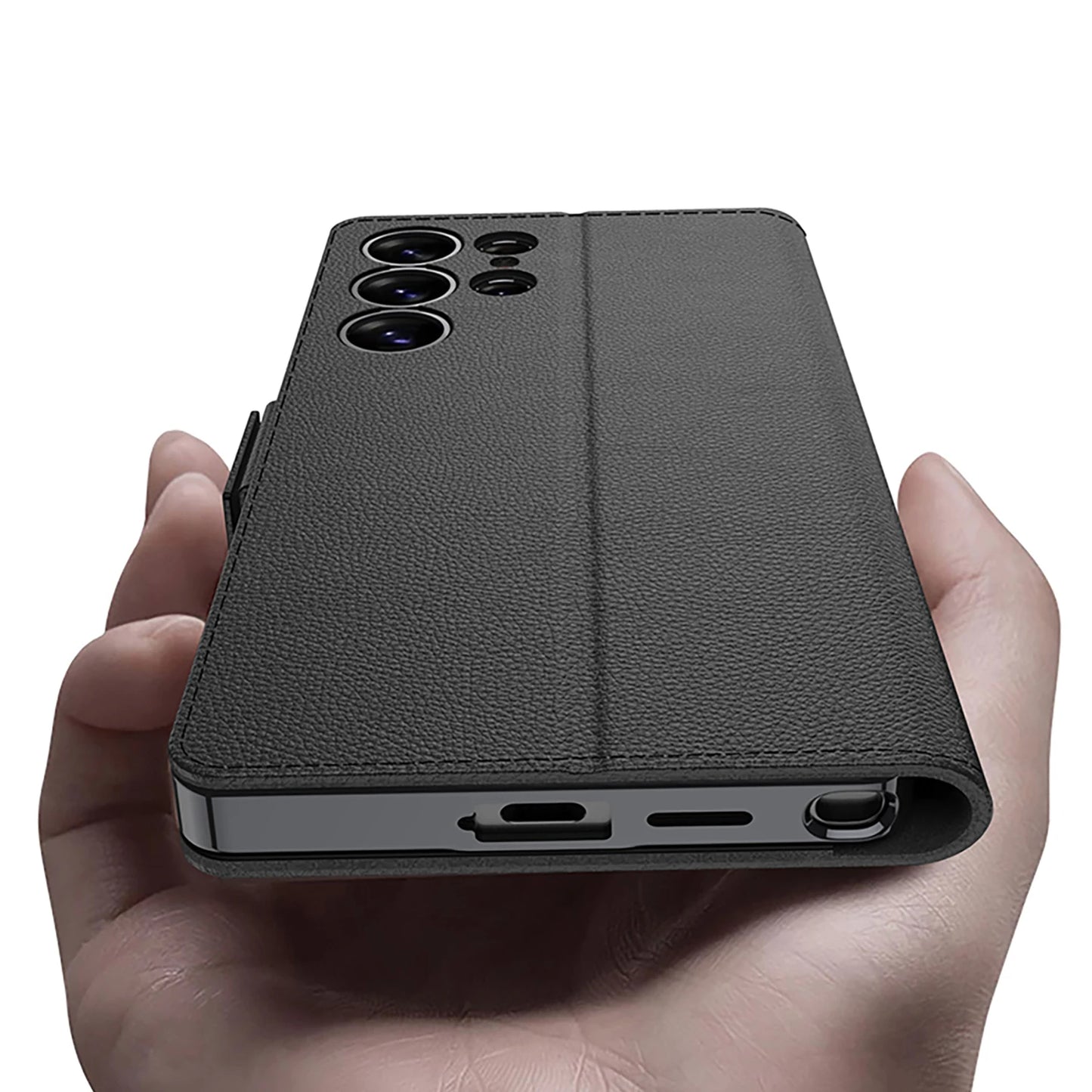 Magnetic Plating Leather Phone Case For Samsung Galaxy S25 Ultra Luxury Flip Stand Hard Back S25Ultra Anti-fall Protective Cover