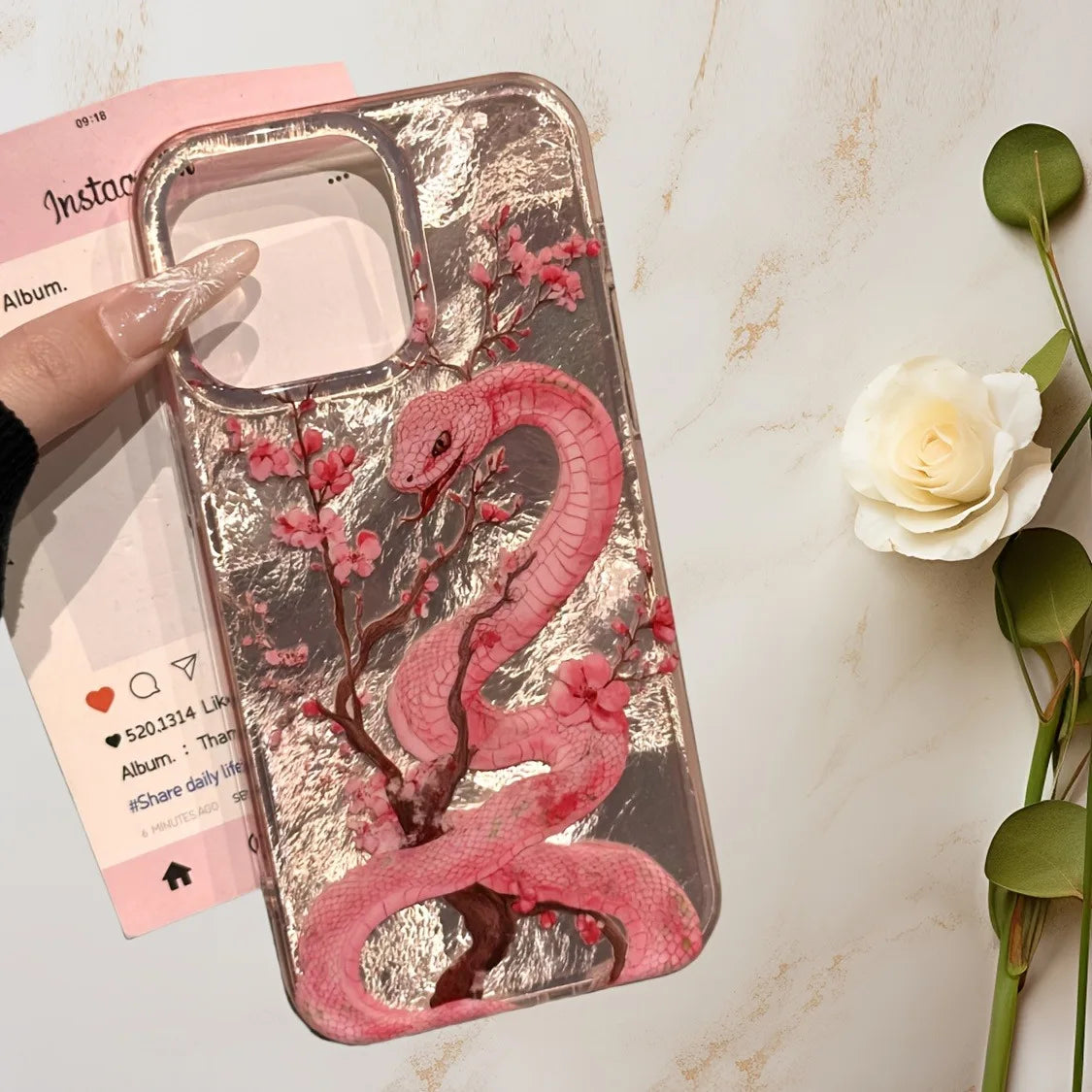 πΈβ¨ Pink Snake iPhone Case β Fierce Meets Floral ππ±