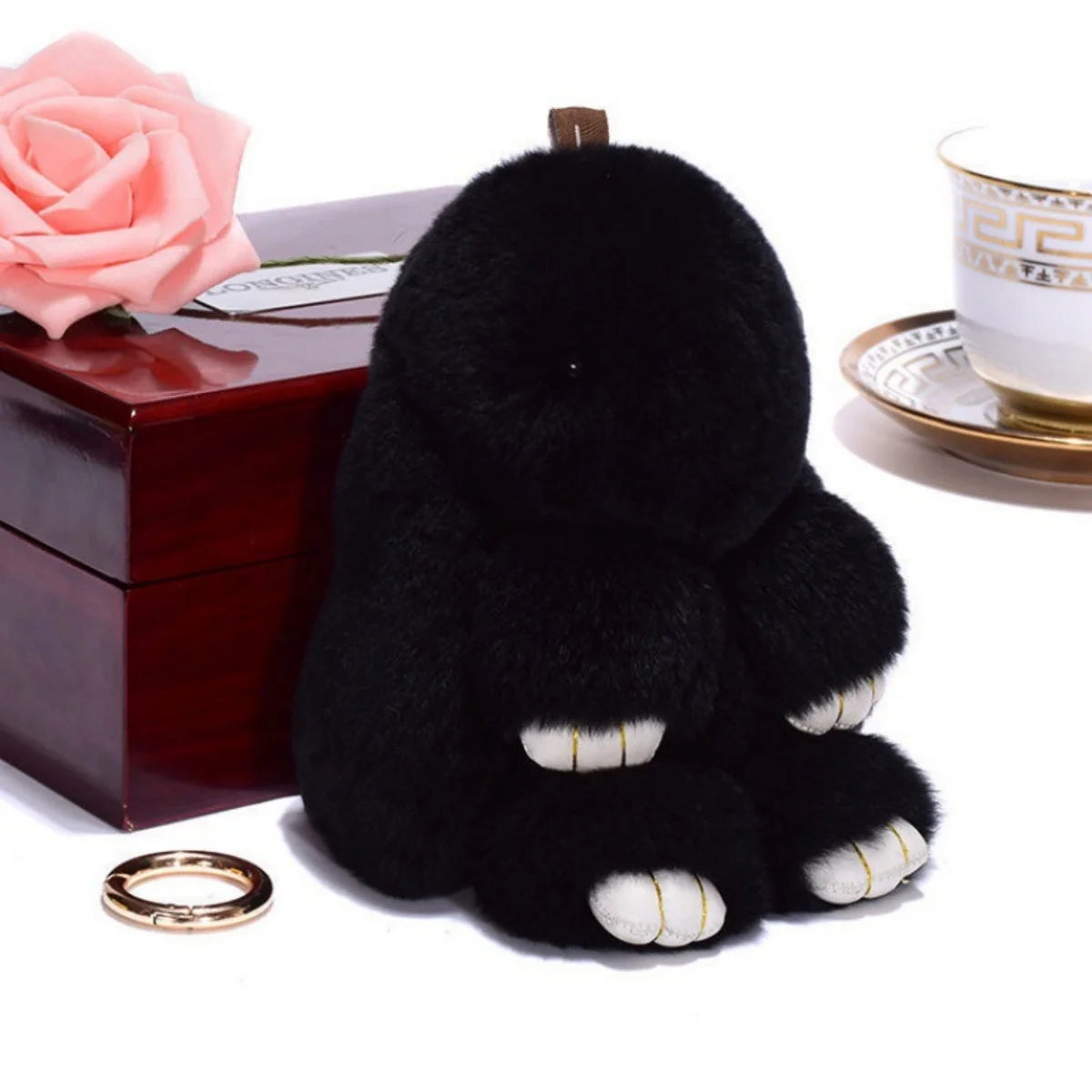 Fluffy Bunny Keychain – Soft Fur Pompon Charm for Bag or Car