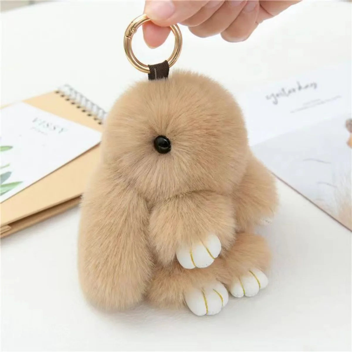 Fluffy Bunny Keychain – Soft Fur Pompon Charm for Bag or Car