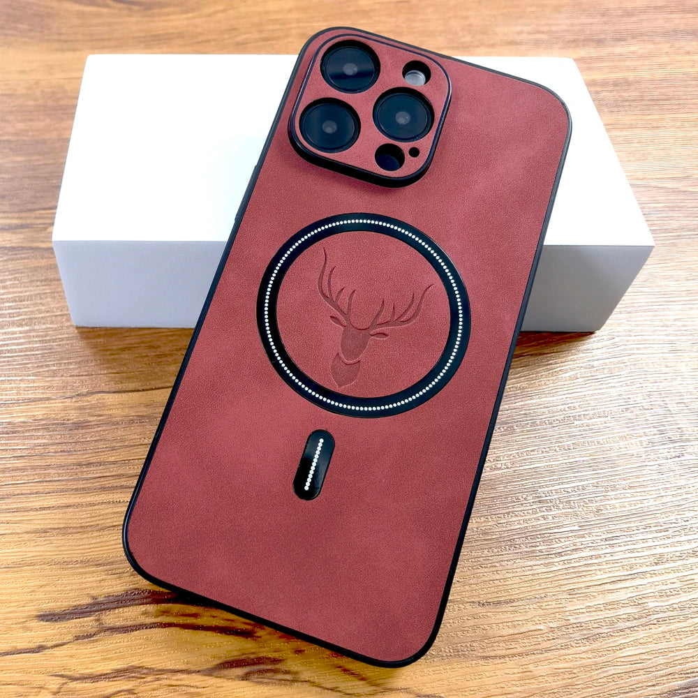 🦌Vintage Leather MagSafe Case with Embossed Deer Logo – Premium Protection with Style