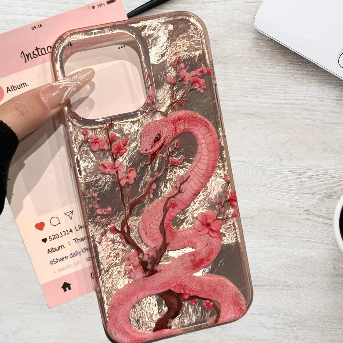 πΈβ¨ Pink Snake iPhone Case β Fierce Meets Floral ππ±