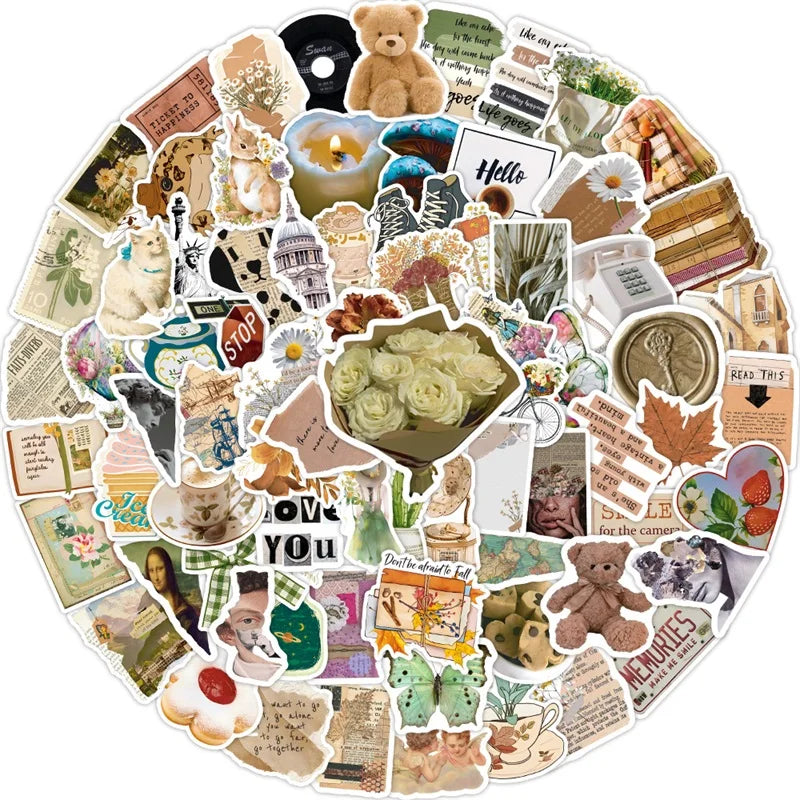 πΏ Vintage Aesthetic Sticker Pack β 100+ Cozy Vibes | 10/30/50/100PCS π§Έβ¨