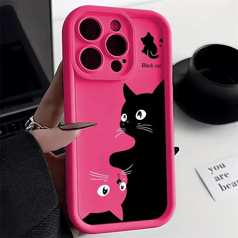 Cute Cartoon Black Cat iPhone Case