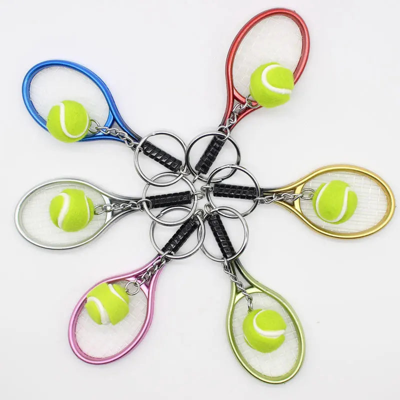 Mini Tennis Racket Keychain with Ball