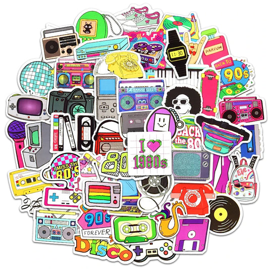 🎉✨ Retro 80s &amp; 90s Sticker Pack – A Blast from the Past! 70pcs ✨🎉 🎁
