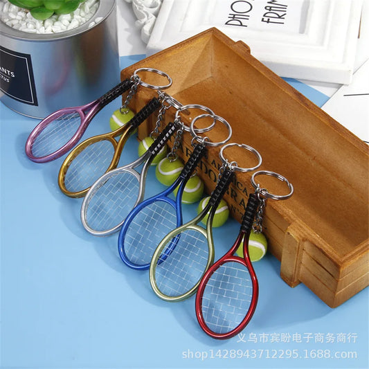 Mini Tennis Racket Keychain with Ball