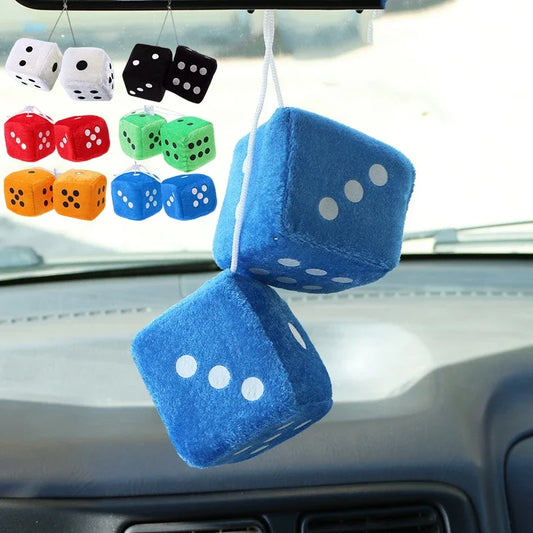 Fuzzy Hanging Dice for Car Interior – Retro Rearview Mirror Decoration 🎲