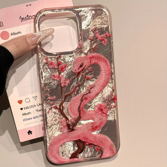 🌸✨ Pink Snake iPhone Case – Fierce Meets Floral 🐍📱