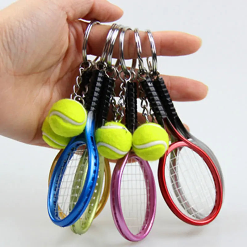 Mini Tennis Racket Keychain with Ball