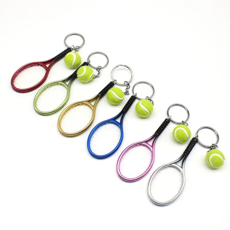 Mini Tennis Racket Keychain with Ball