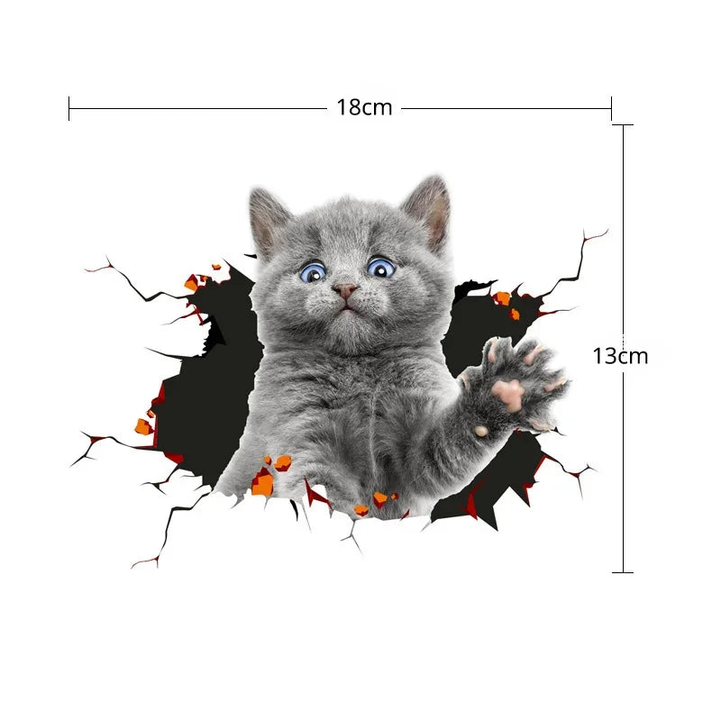 😺 3D Cat Car Sticker – Realistic Peeking Kitty Decal 🐾🚘