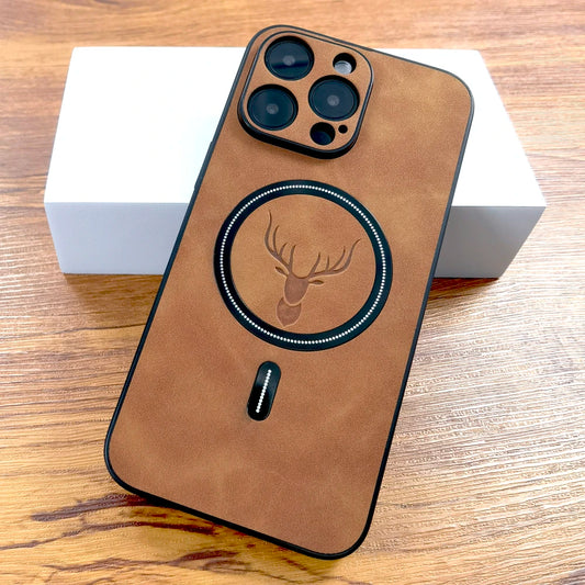 🦌Vintage Leather MagSafe Case with Embossed Deer Logo – Premium Protection with Style