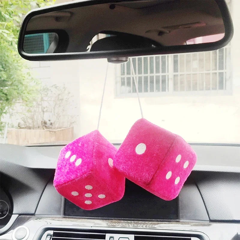 Fuzzy Hanging Dice for Car Interior – Retro Rearview Mirror Decoration 🎲