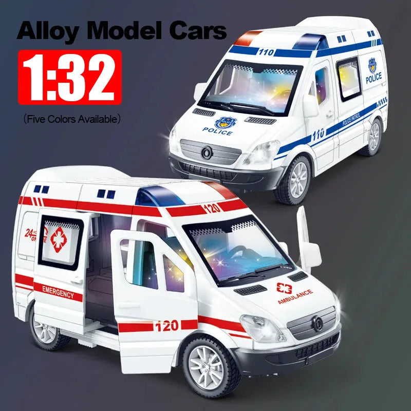 1:32 Alloy Emergency & Luxury Vehicle Model – Lights, Sounds & Pull Back Action