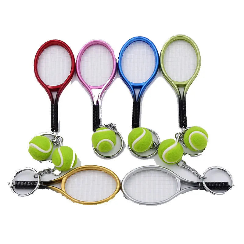 Mini Tennis Racket Keychain with Ball